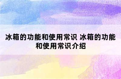 冰箱的功能和使用常识 冰箱的功能和使用常识介绍